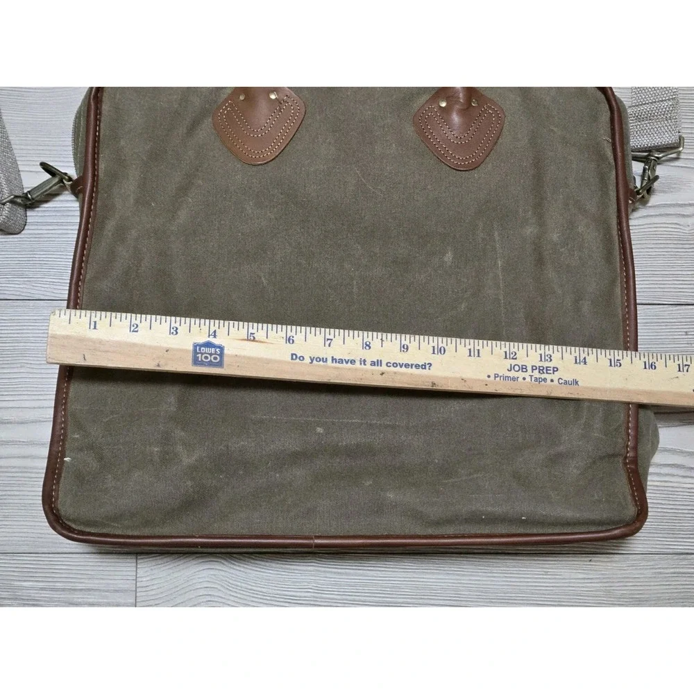 Vintage LL Bean Canvas & Leather Handle Briefcase Bag w/ Strap Green/Brown